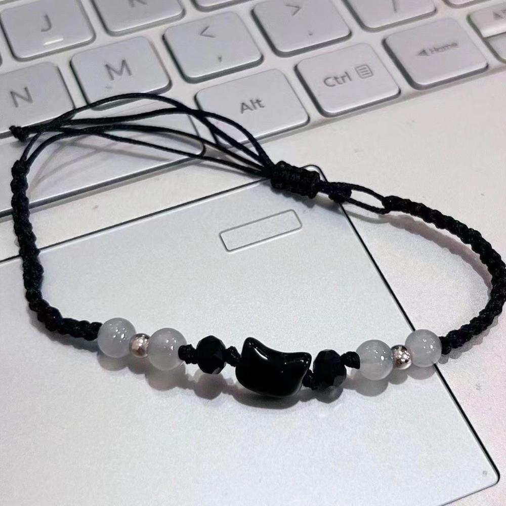 Cute Couple Bracelet with Minimalist Moonstone and Obsidian Design